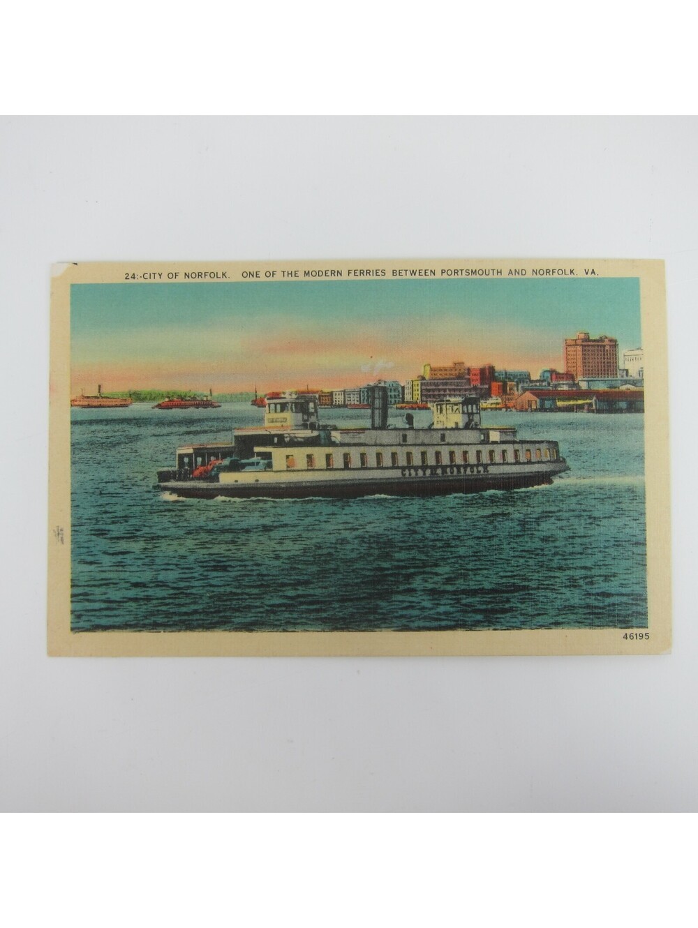Vintage Linen Postcard City of Norfolk Ferry Boat Portsmouth to Norfolk Virginia